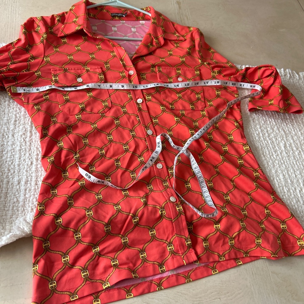 J. McLaughlin Red Patterned Button-Front Blouse - image 3